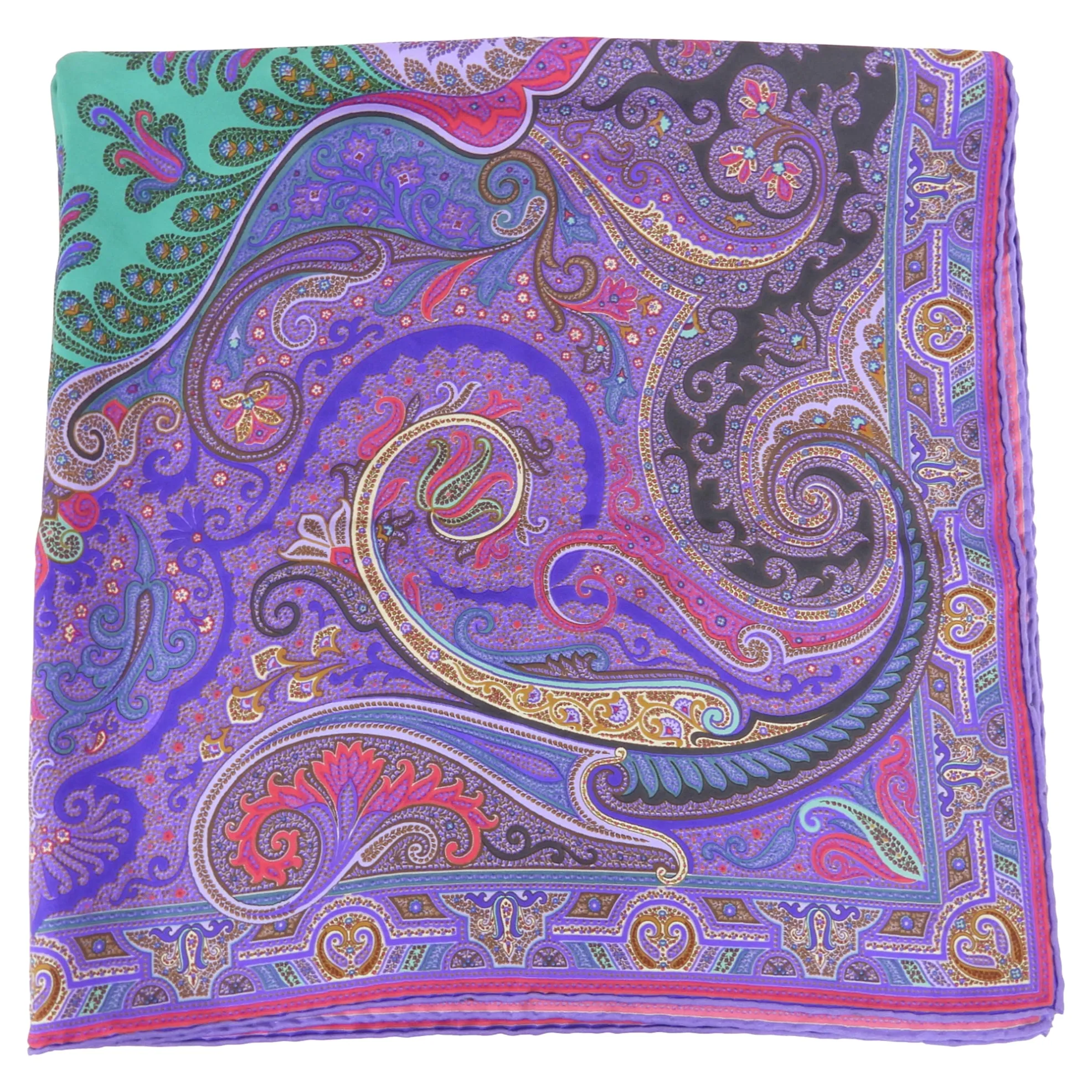 Etro Purple Green Silk Twill Paisley Scarf 90cm - Shop Now!