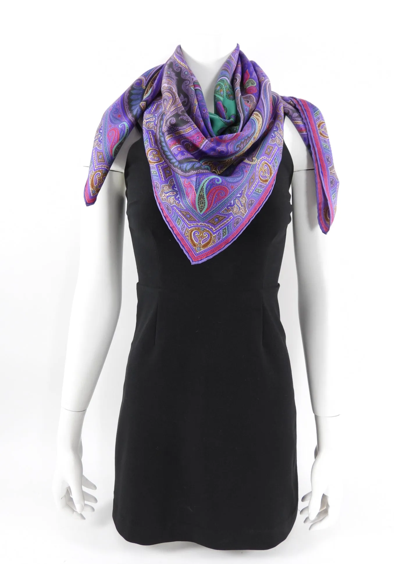 Etro Purple Green Silk Twill Paisley Scarf 90cm - Shop Now!