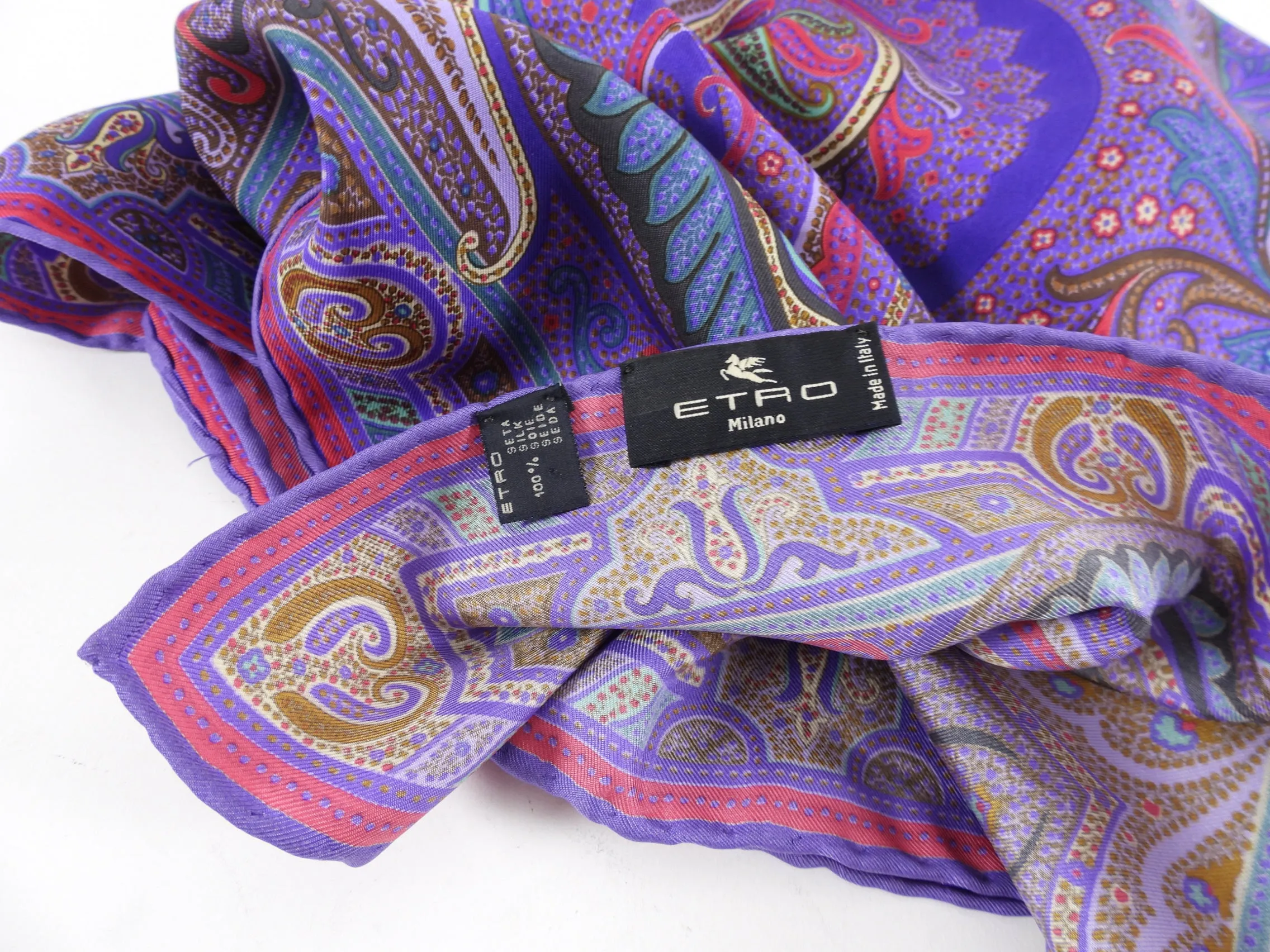 Etro Purple Green Silk Twill Paisley Scarf 90cm - Shop Now!