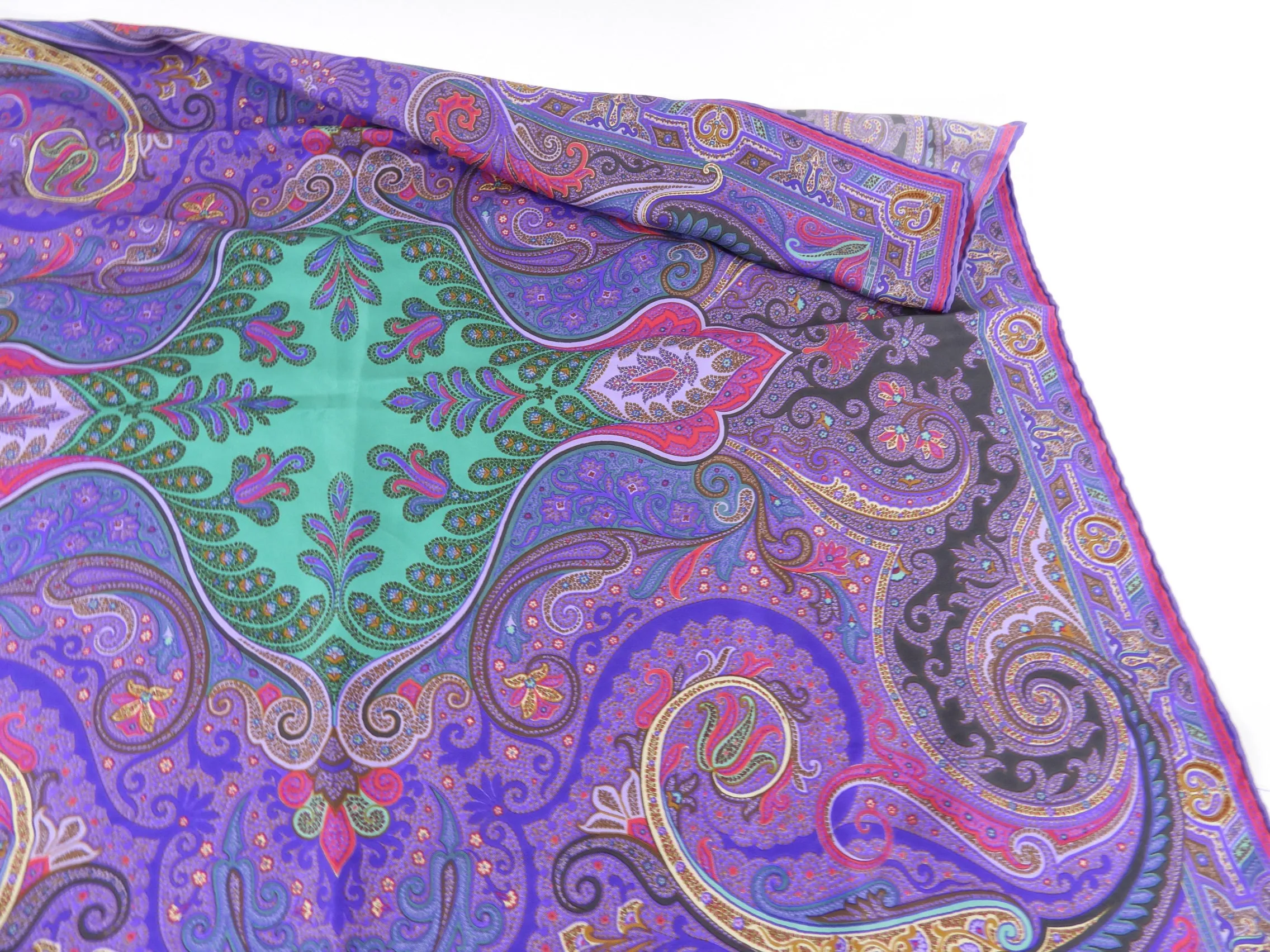 Etro Purple Green Silk Twill Paisley Scarf 90cm - Shop Now!