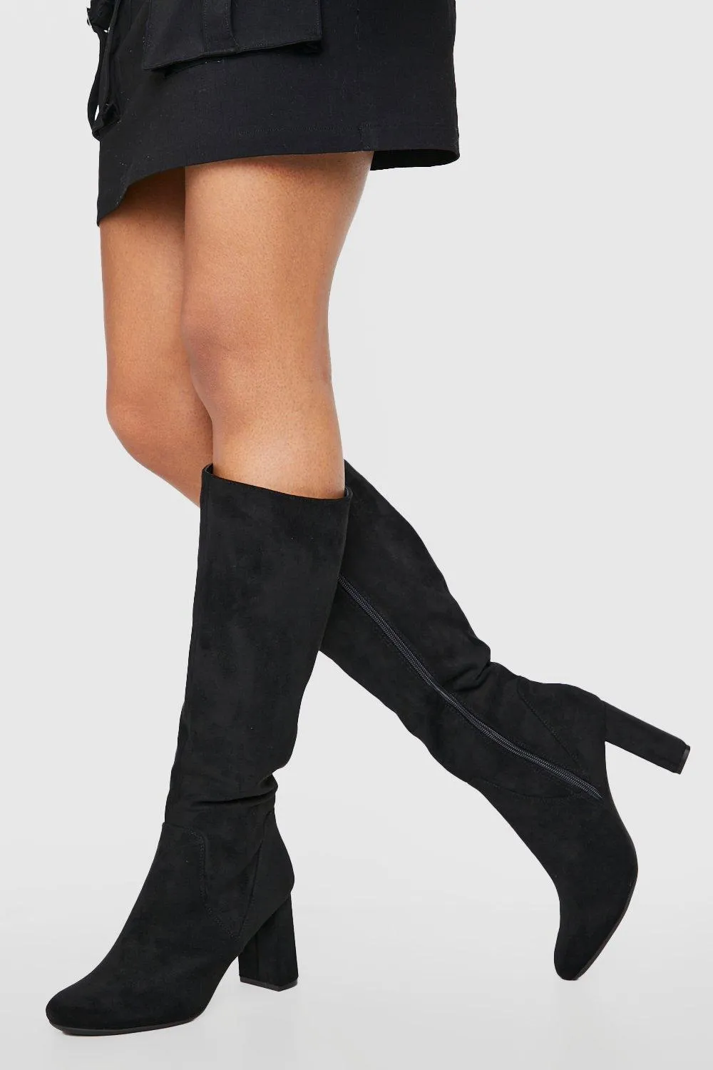 Faux Suede Knee High Heeled Boots