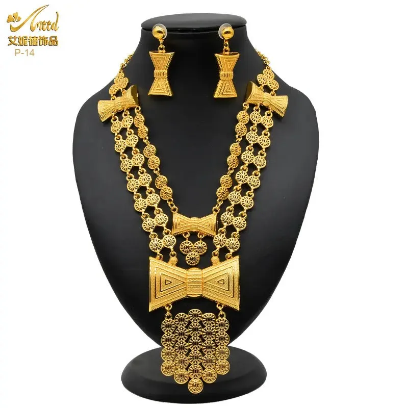 Gold Plated Necklace Earrings Set for Women