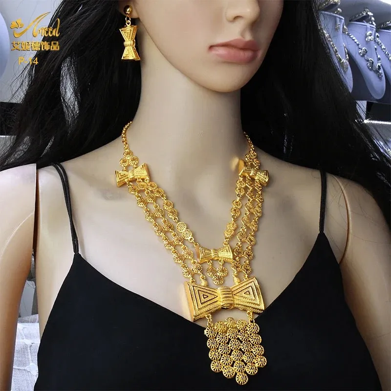 Gold Plated Necklace Earrings Set for Women