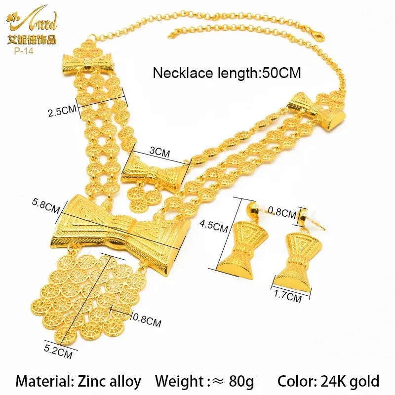 Gold Plated Necklace Earrings Set for Women