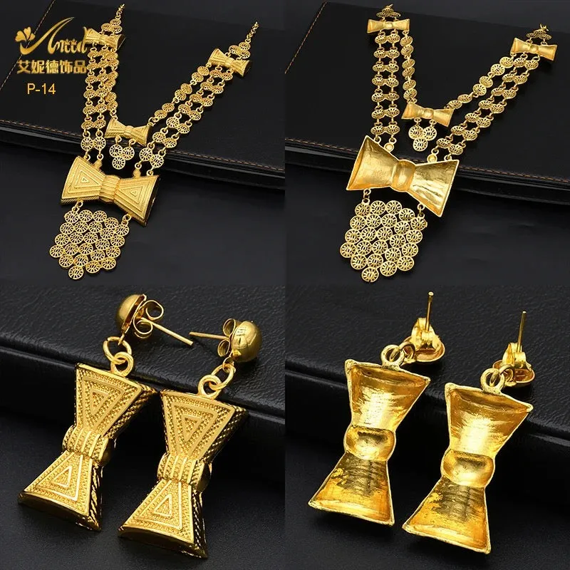 Gold Plated Necklace Earrings Set for Women