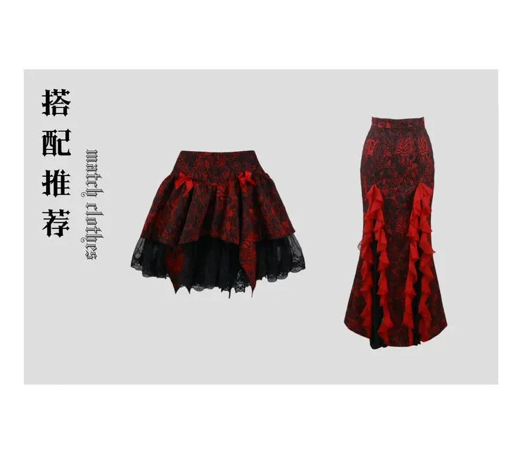 Gothic Hollow Out Sleeved Blouse and Mini Skirt Set for Women