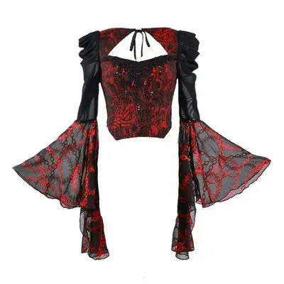 Gothic Hollow Out Sleeved Blouse and Mini Skirt Set for Women