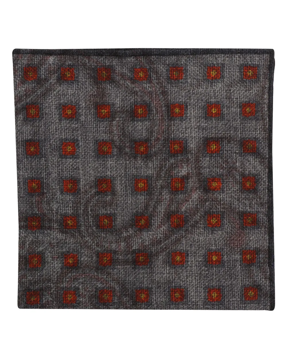 Grey and Rust Paisley Wool Pocket Square