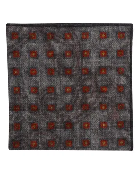 Grey and Rust Paisley Wool Pocket Square