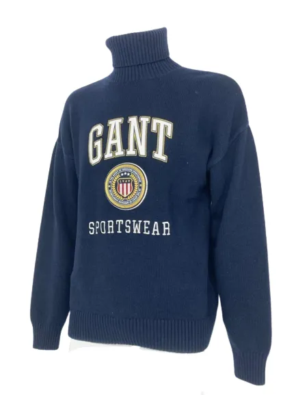 High neck blue men's pullover.