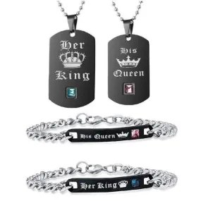 His Queen Her King Couples Necklaces and Bracelets - Matching Jewelry for Couples