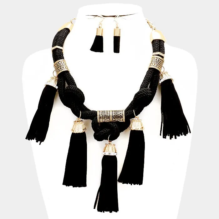 iLLASPARKZ Faux suede tassel station bib necklace