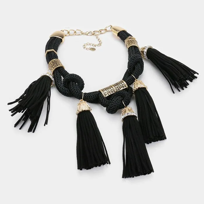 iLLASPARKZ Faux suede tassel station bib necklace