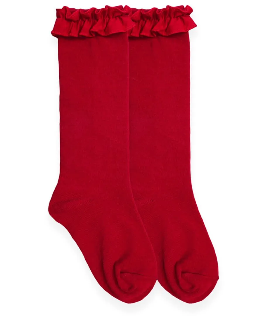 Jefferies Socks Red Ruffle Knee High Socks