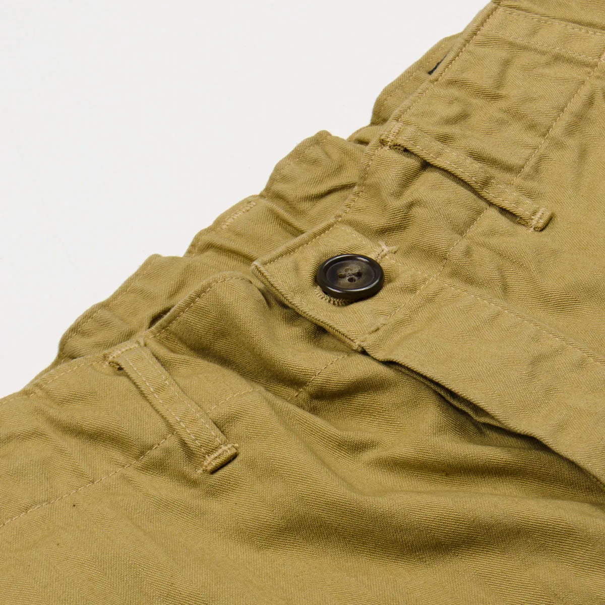 kaki herringbone twill French work pants by orSlow