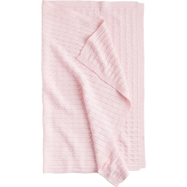 Little English Cable Knit Blanket, Light Pink