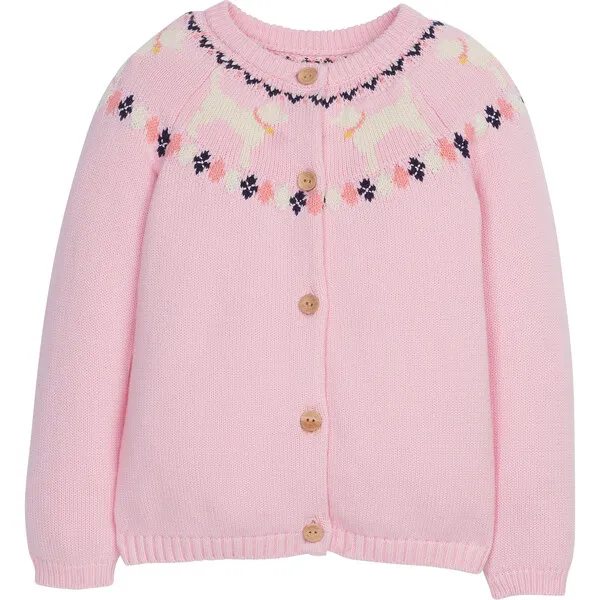 Little English Girl Lab Fair Isle Cardigan, Pink