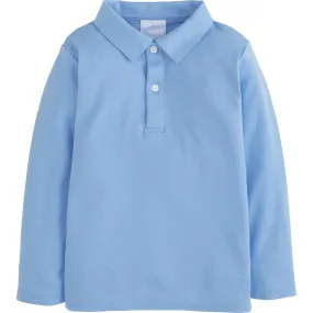 Little English Long Sleeve Polo, Light Blue