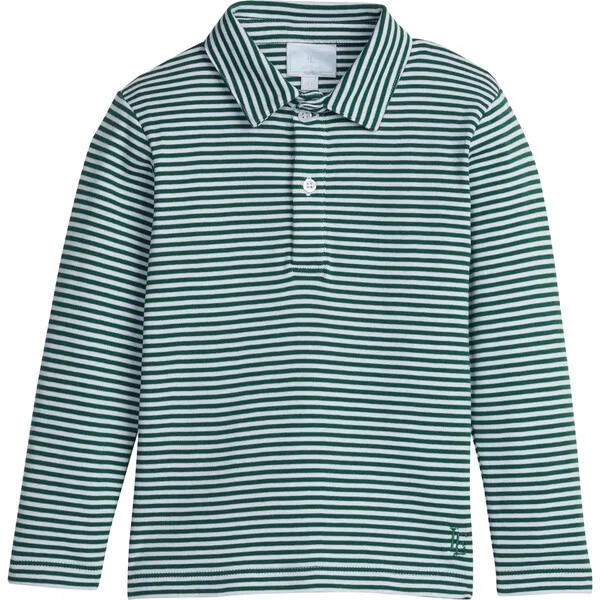 Little English Long Sleeve Striped Polo, Hunter Green