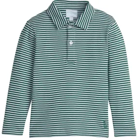 Little English Long Sleeve Striped Polo, Hunter Green