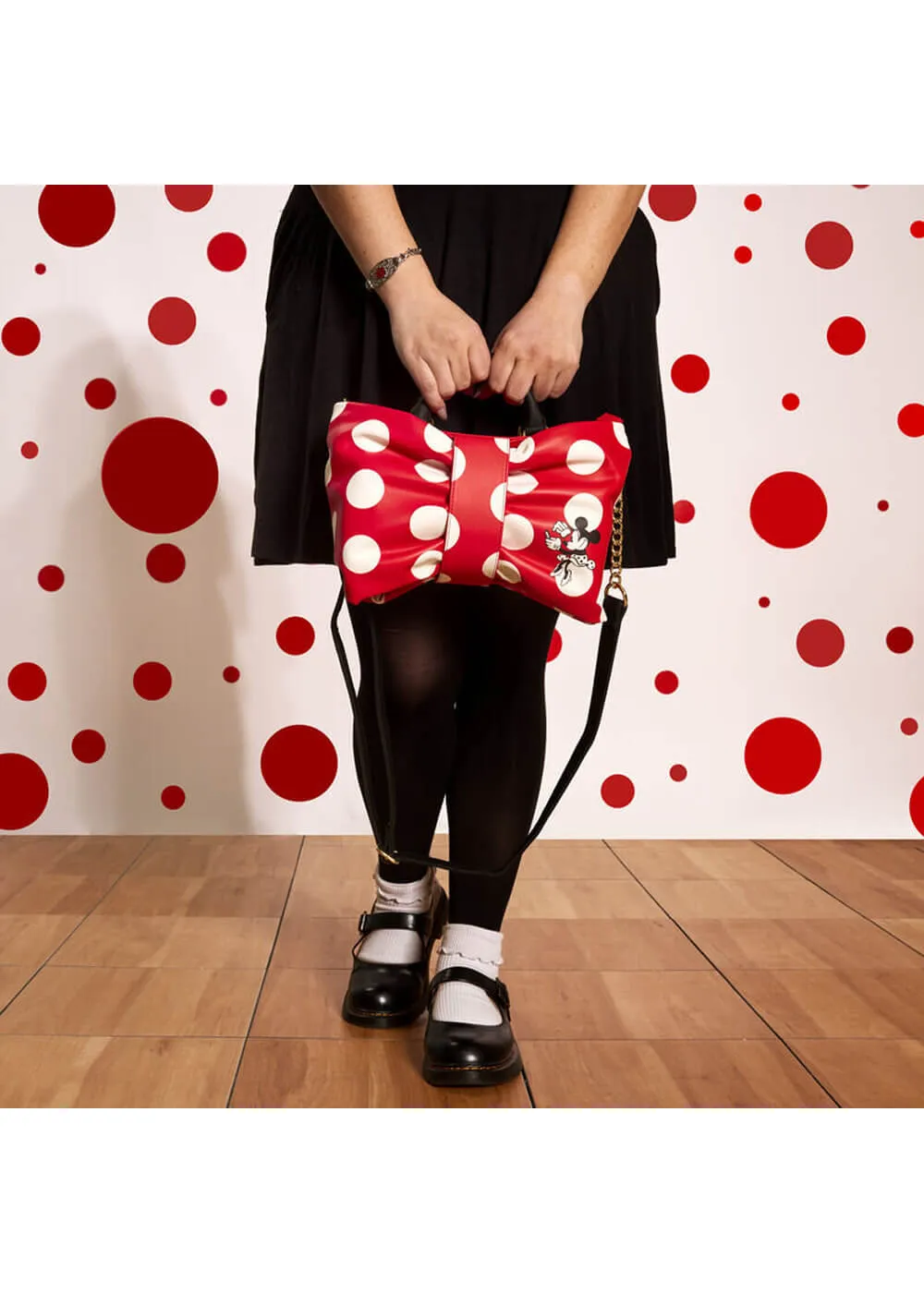 Loungefly Disney Minnie Rocks the Dots Figural Bow Shoulderbag Red