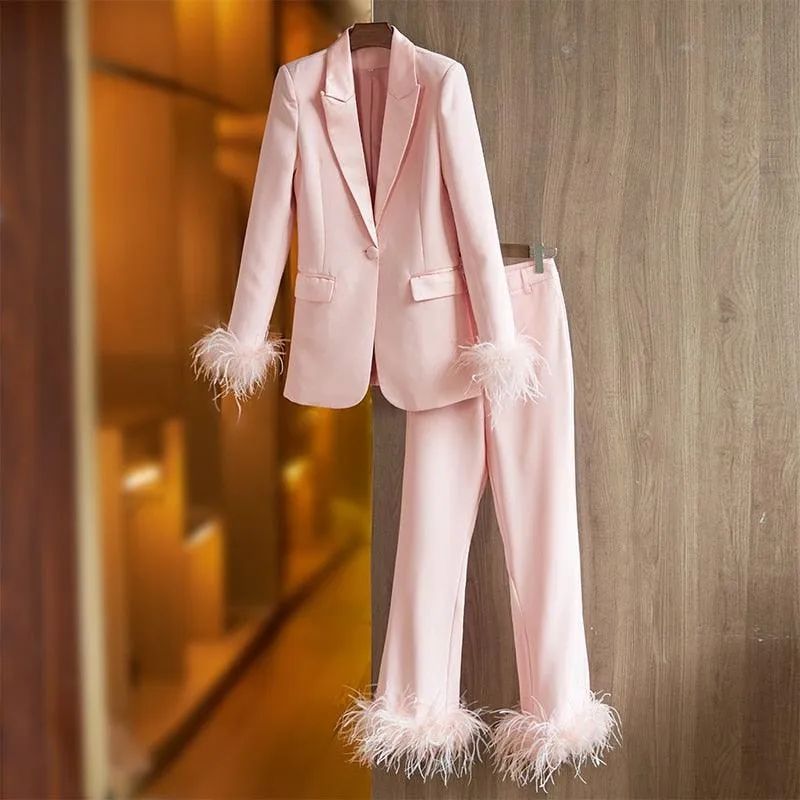 Luxury Pink Feather Suit