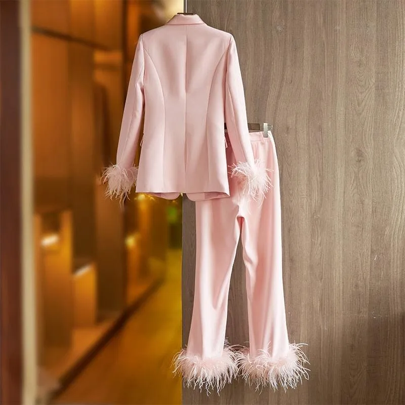 Luxury Pink Feather Suit