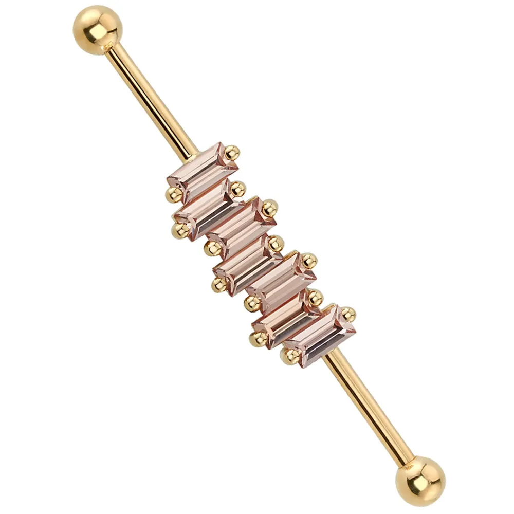 Madison Industrial Barbell in Gold with Champagne Sapphires