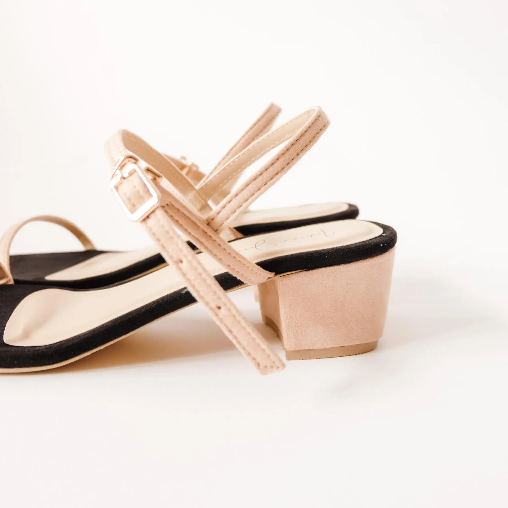 MARGARITA Nude/ Black Uni Strap Block Heels