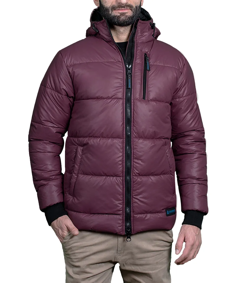 Maroon Puffer Jacket Men's With Hood