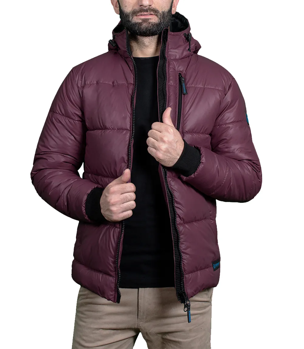 Maroon Puffer Jacket Men's With Hood