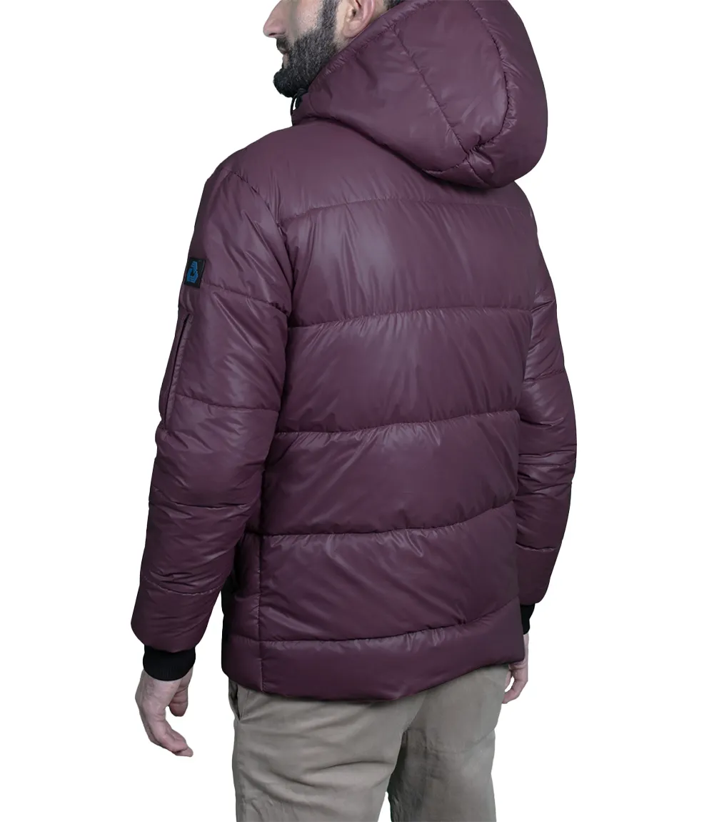 Maroon Puffer Jacket Men's With Hood