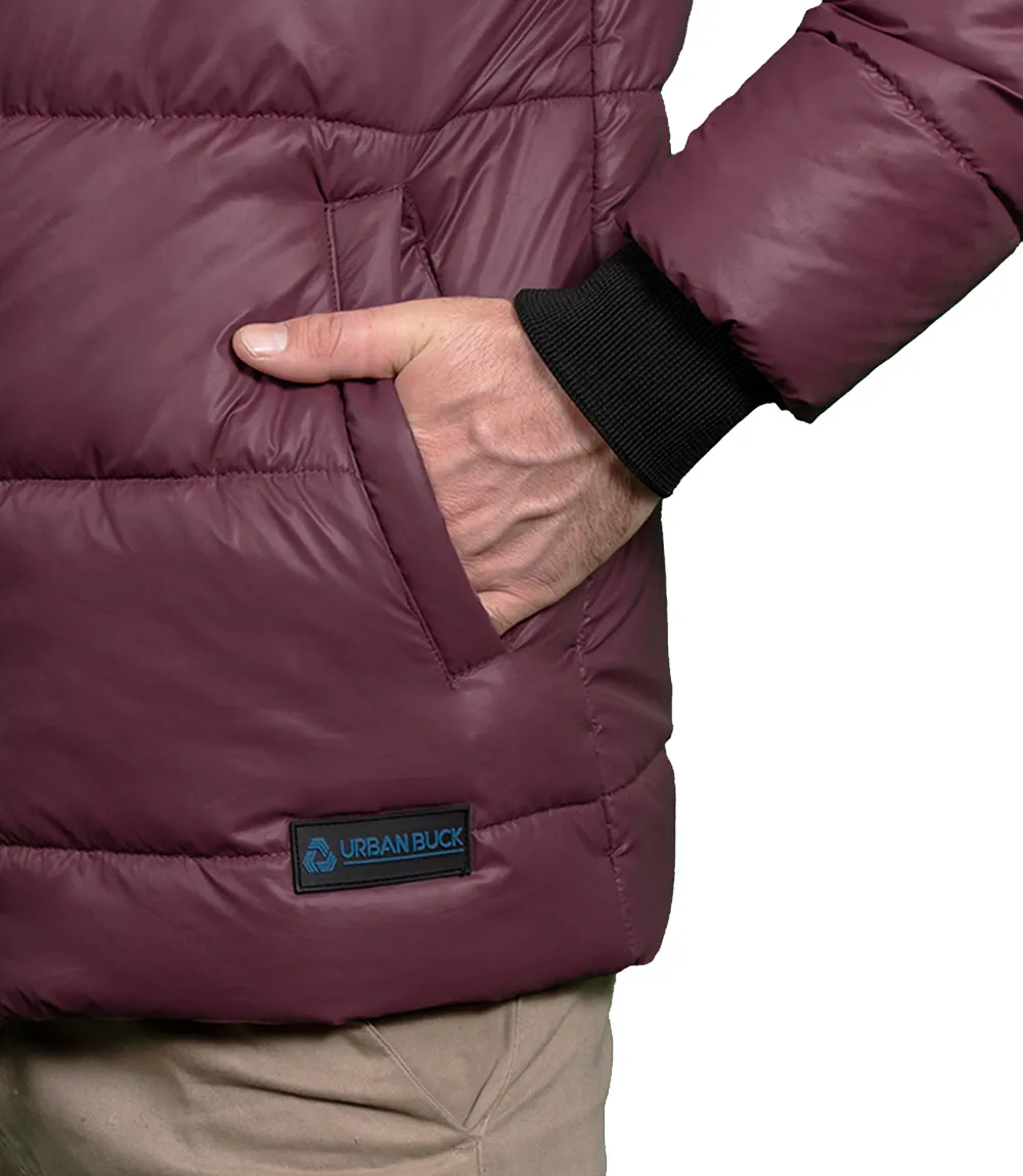 Maroon Puffer Jacket Men's With Hood