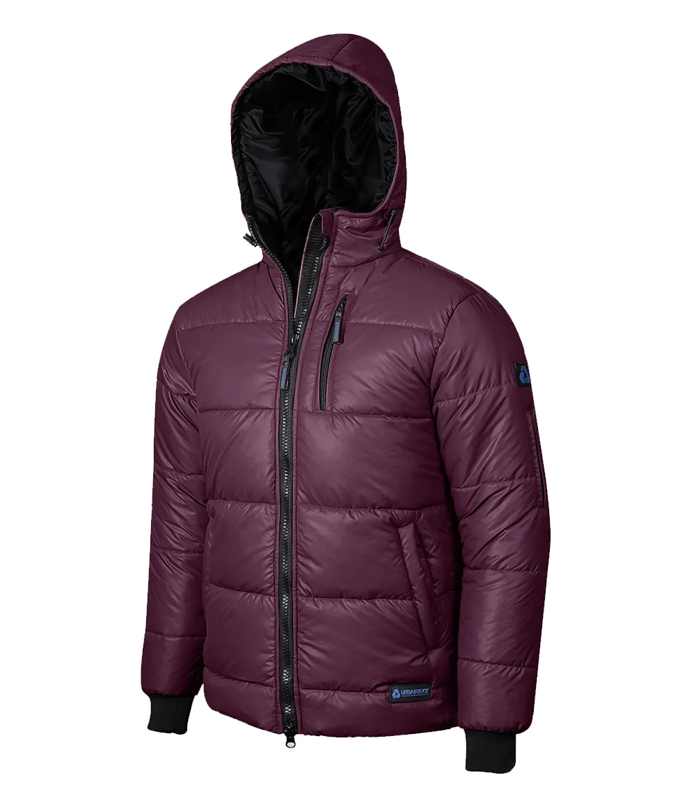 Maroon Puffer Jacket Men's With Hood