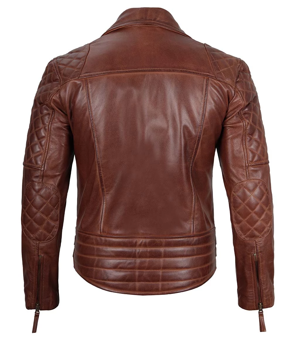 Men's Dark Brown Quilted Asymmetrical Leather Biker Jacket