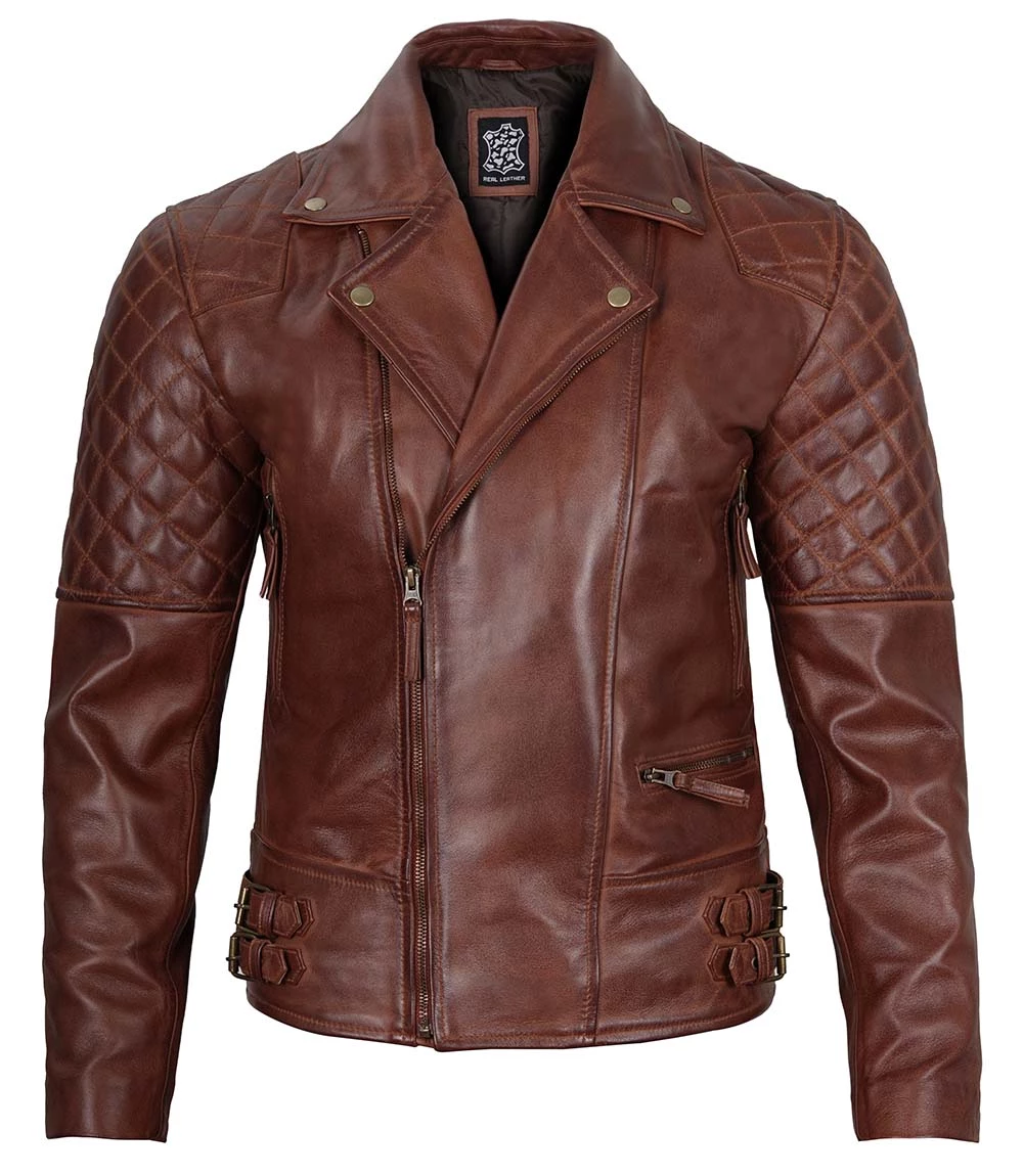 Men's Dark Brown Quilted Asymmetrical Leather Biker Jacket