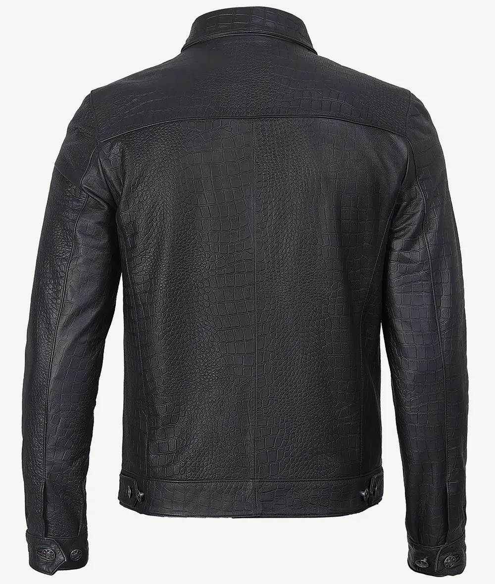 Men's Premium Black Crocodile Textured Leather Jacket