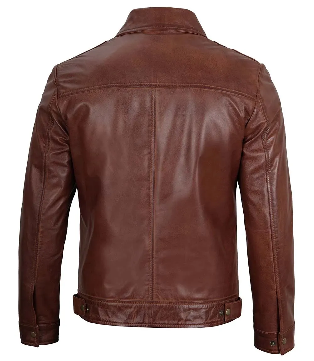 Men's Tall Harrington Brown Leather Jacket