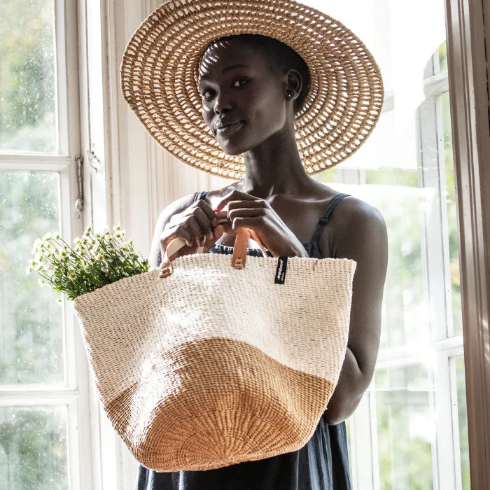 Mifuko Kiondo Market Basket White And Brown Duo Medium