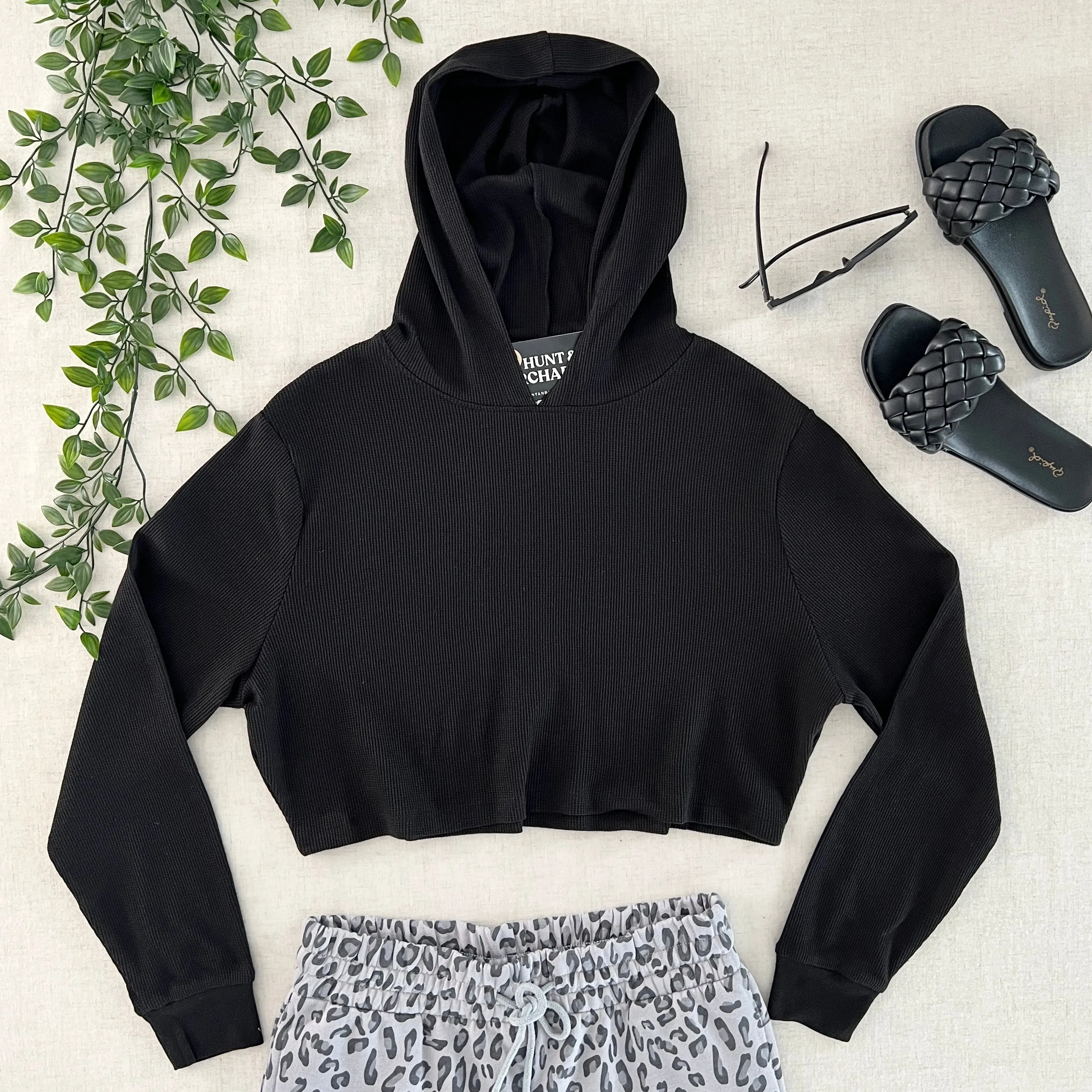 Mika Black Crop Hooded Pullover