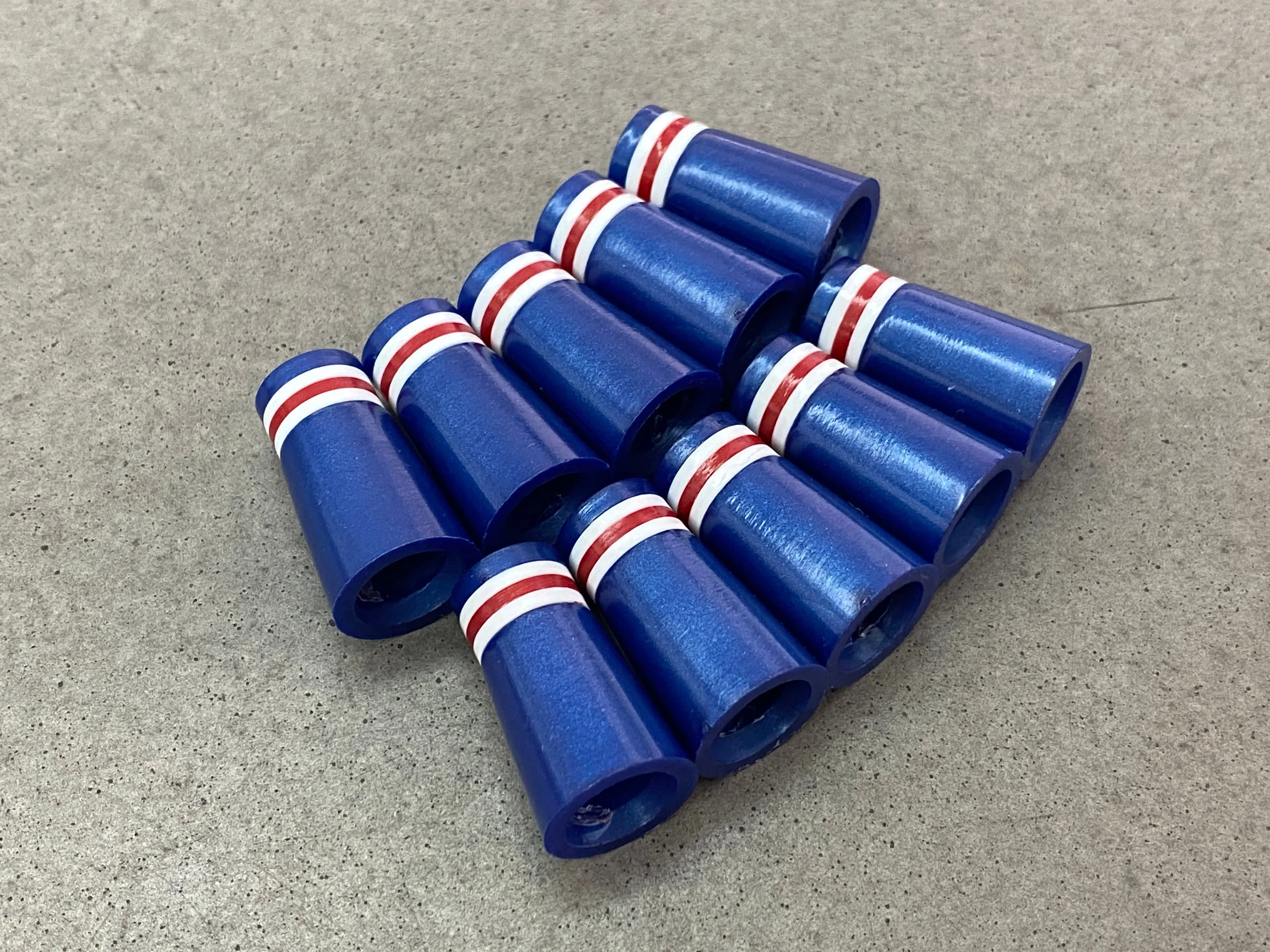 Miura Golf Baby Blade Ferrules - Set of 10, Pearl Blue with White & Red Stripes.