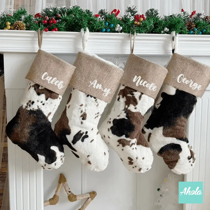 【Moo-ry】Faux Fur Cow Print Christmas Stocking 名字乳牛紋毛毛聖誕襪 (3-5個工作天完成)