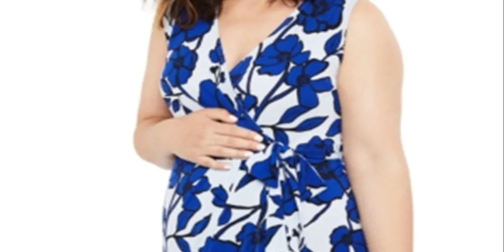 Motherhood Maternity Women's Blue Printed Wrap Dress - Size Small