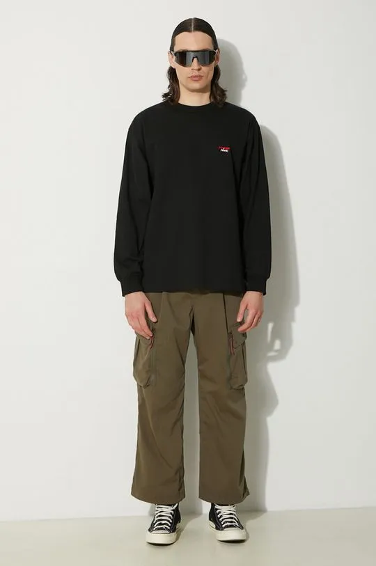 Nanga longsleeve shirt Eco Hybrid Box Logo Embroidery Longsleeve Tee men’s black color smooth NW2411.1G803.A