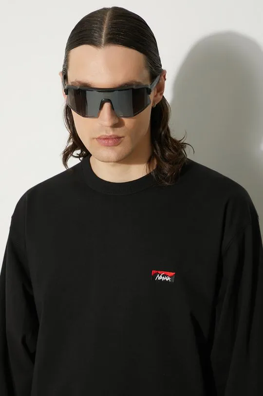 Nanga longsleeve shirt Eco Hybrid Box Logo Embroidery Longsleeve Tee men’s black color smooth NW2411.1G803.A