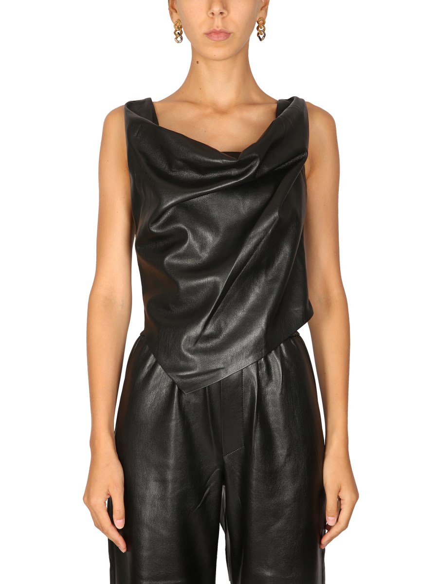 NANUSHKA    PETRA FAUX LEATHER DRAPED TOP