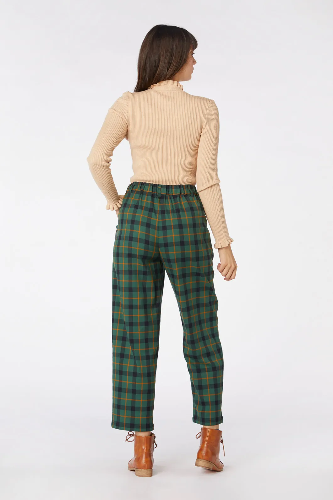 Navy Blue Plaid Pattern Trousers by Claudia