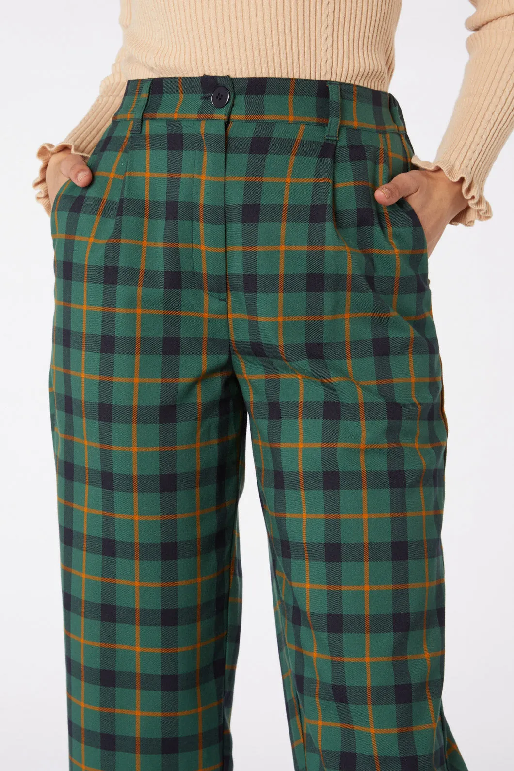 Navy Blue Plaid Pattern Trousers by Claudia