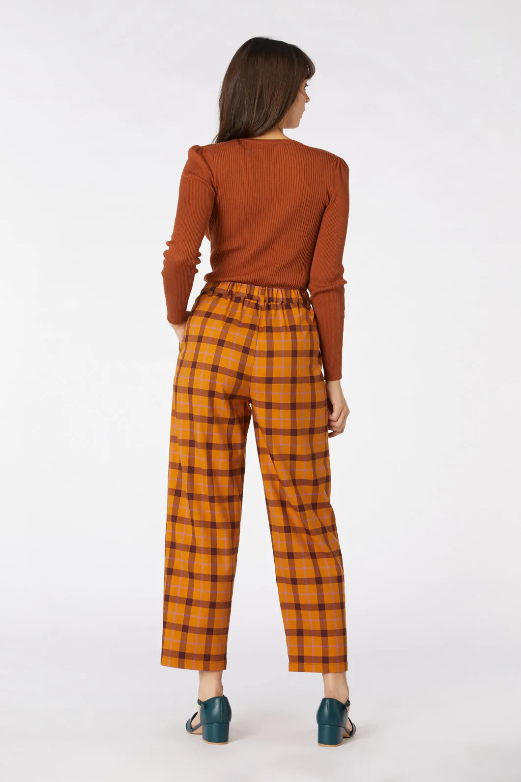 Navy Blue Plaid Pattern Trousers by Claudia