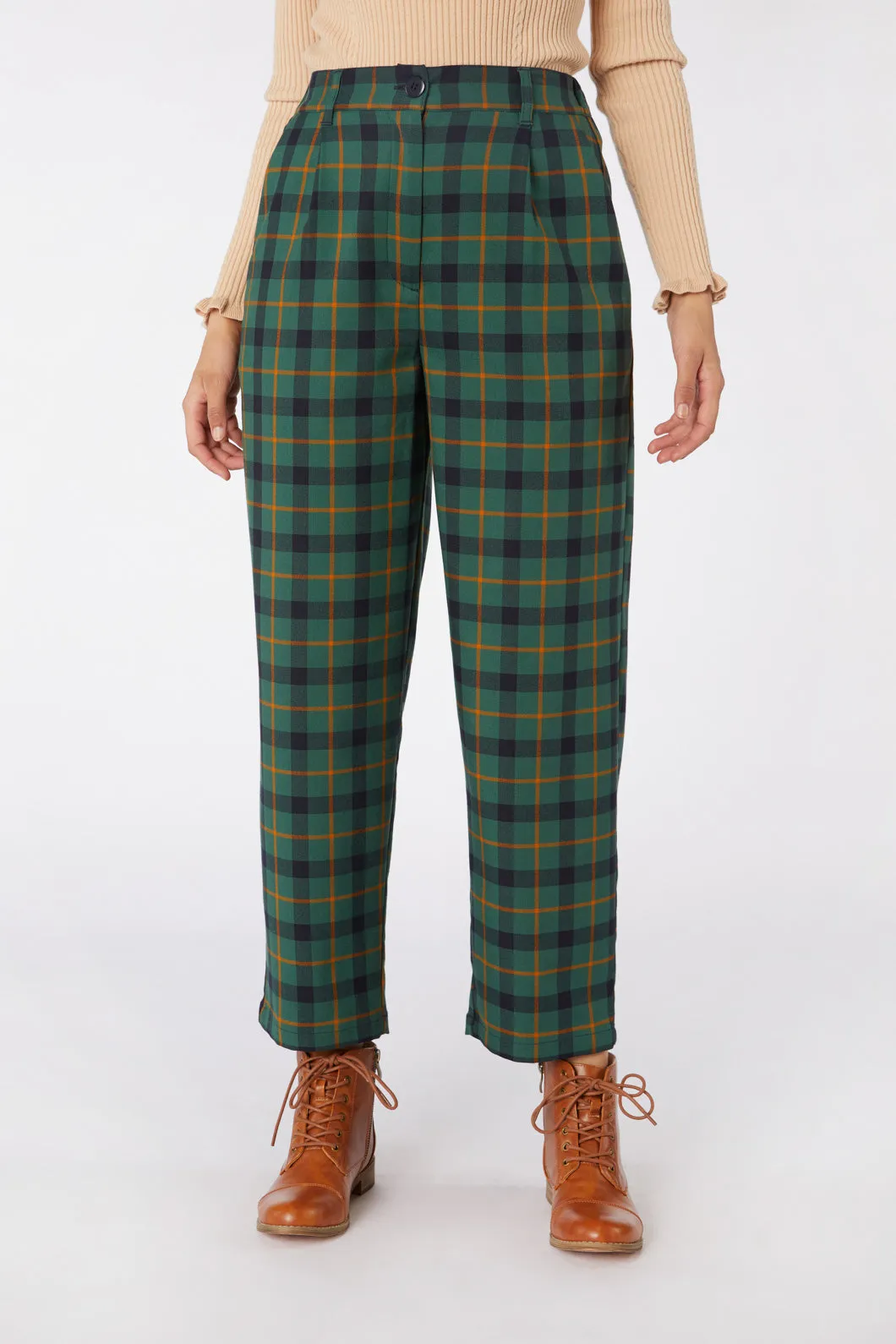 Navy Blue Plaid Pattern Trousers by Claudia